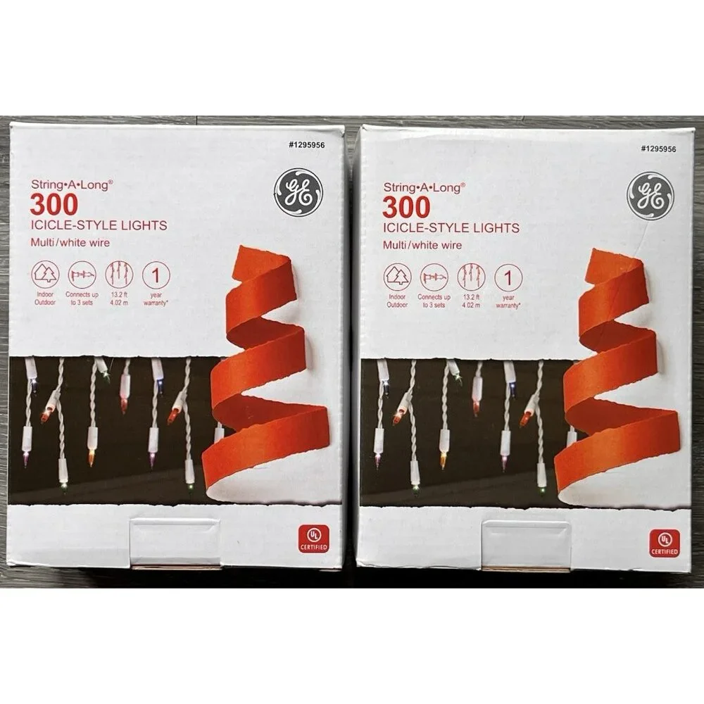 300 GE Multi-Color String-A-Long Icicle Style Lights (Lot Of 2) 600 Lights NEW